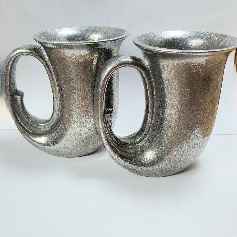 Set of 2 Vintage Wilton Armetale RWP Horn shaped Beer Stein Tankard Mug